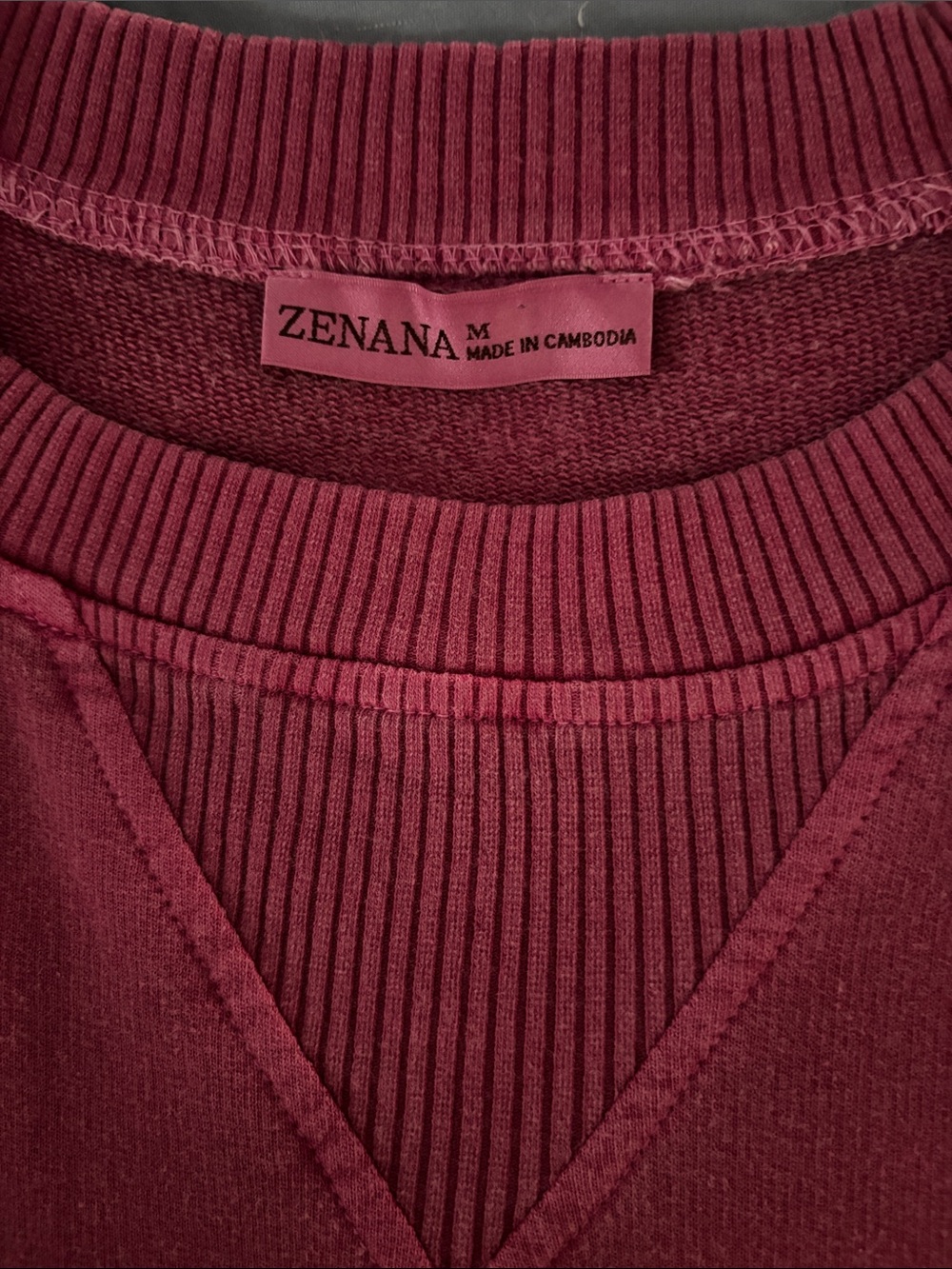 Zenana LIKE NEW Pink Sweatshirt with Rib Detail and Pockets - Picture 3 of 4